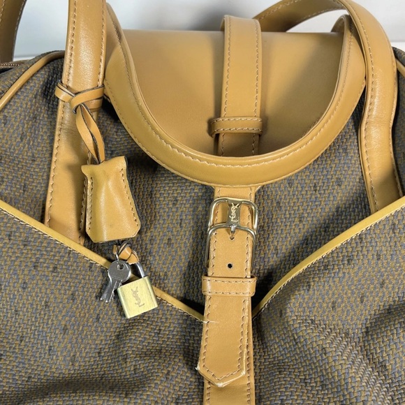 Authentic YSL Saint Laurent travel weekend tote bag leather canvas lock n key - Picture 7 of 16